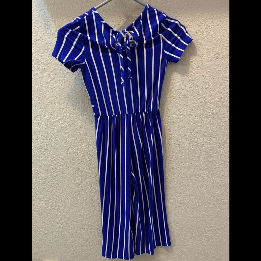 Royal blue and white striped jumpsuit